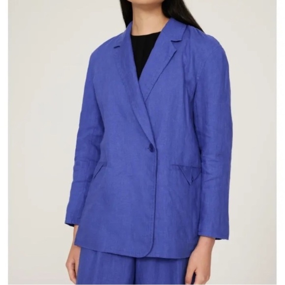 NWT Madewell Sz M Blue 100% linen blazer Chic Office lightweight breathable - Picture 1 of 6